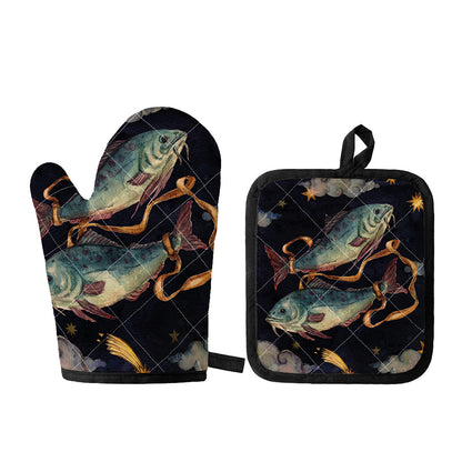Watercolor Pisces Zodiac Sign Print Oven Mitt And Pot Holder Set