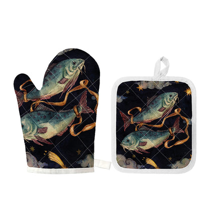 Watercolor Pisces Zodiac Sign Print Oven Mitt And Pot Holder Set