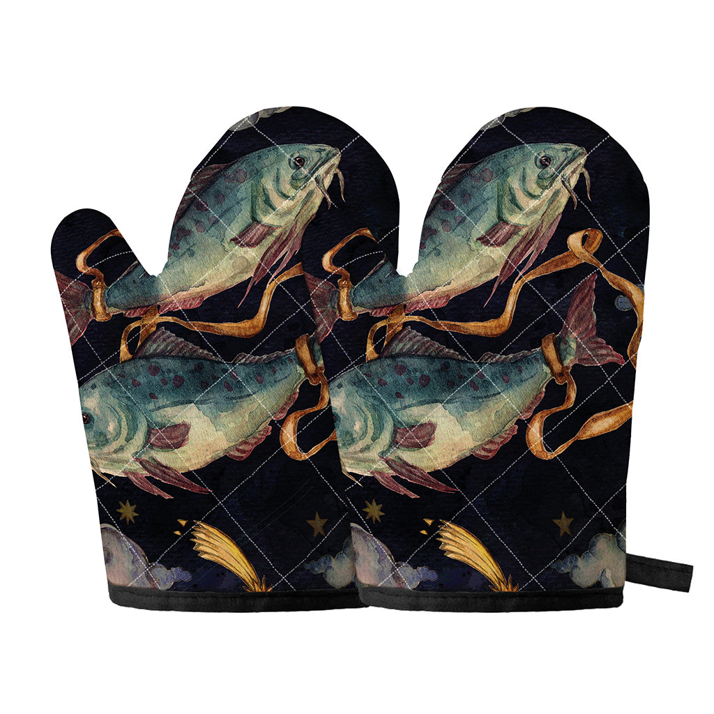 Watercolor Pisces Zodiac Sign Print Oven Mitts