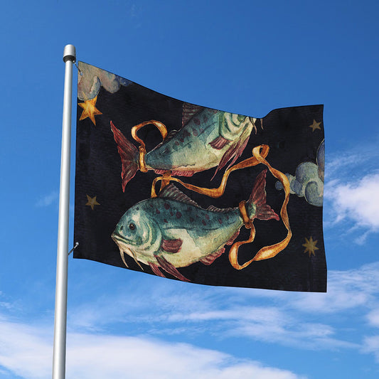Watercolor Pisces Zodiac Sign Print Polyester Flag