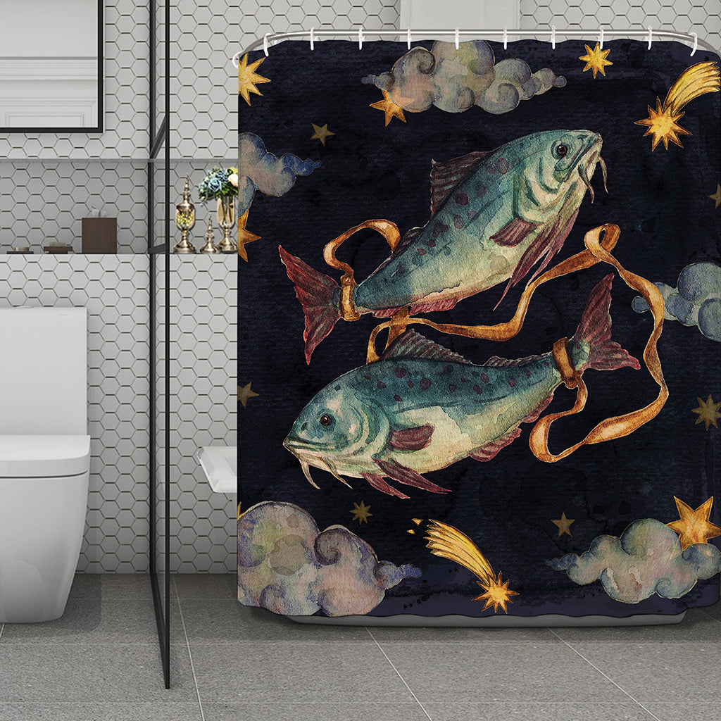 Watercolor Pisces Zodiac Sign Print Polyester Shower Curtain