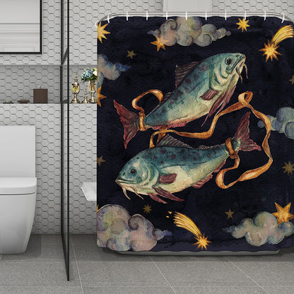 Watercolor Pisces Zodiac Sign Print Polyester Shower Curtain