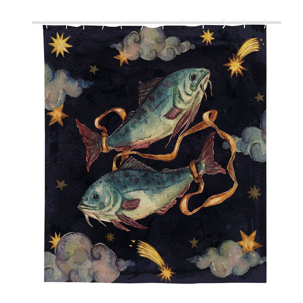 Watercolor Pisces Zodiac Sign Print Polyester Shower Curtain
