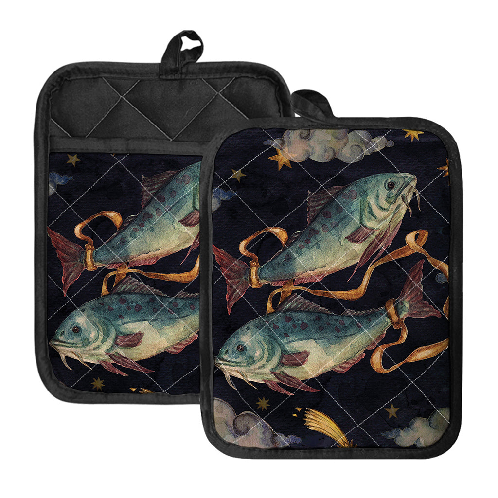 Watercolor Pisces Zodiac Sign Print Pot Holders With Pocket