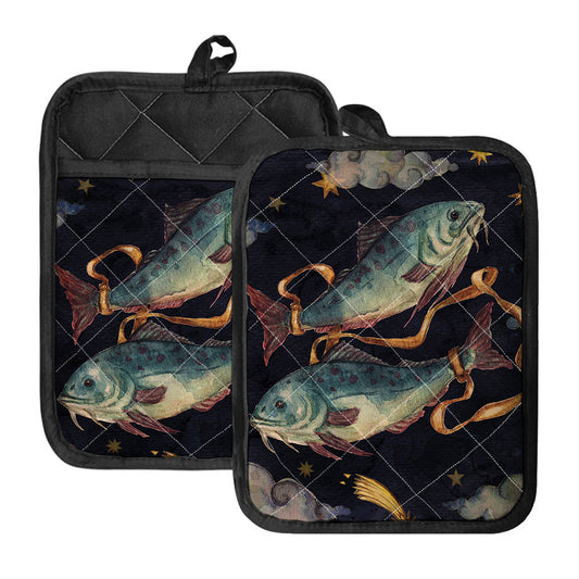 Watercolor Pisces Zodiac Sign Print Pot Holders With Pocket