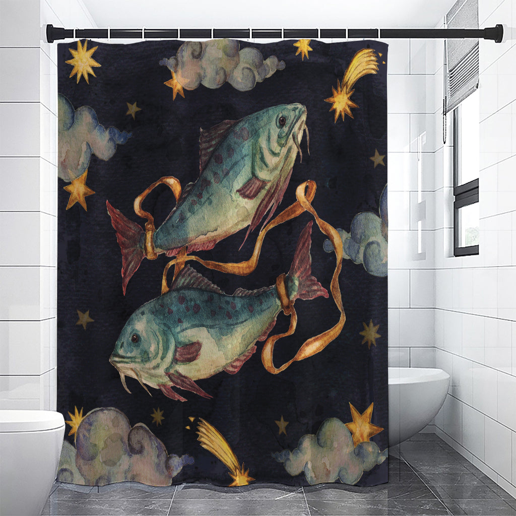 Watercolor Pisces Zodiac Sign Print Premium Shower Curtain