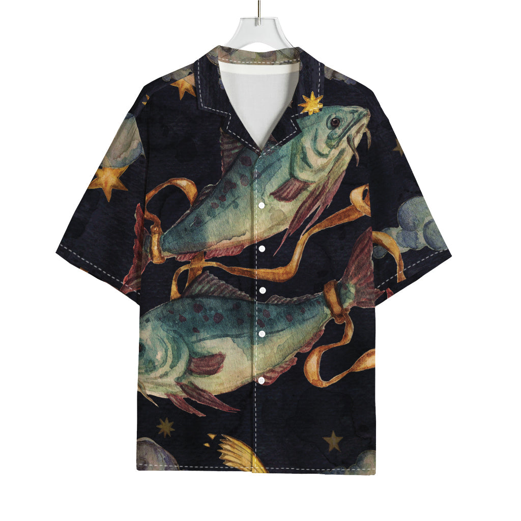 Watercolor Pisces Zodiac Sign Print Rayon Hawaiian Shirt