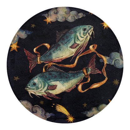 Watercolor Pisces Zodiac Sign Print Round Blanket