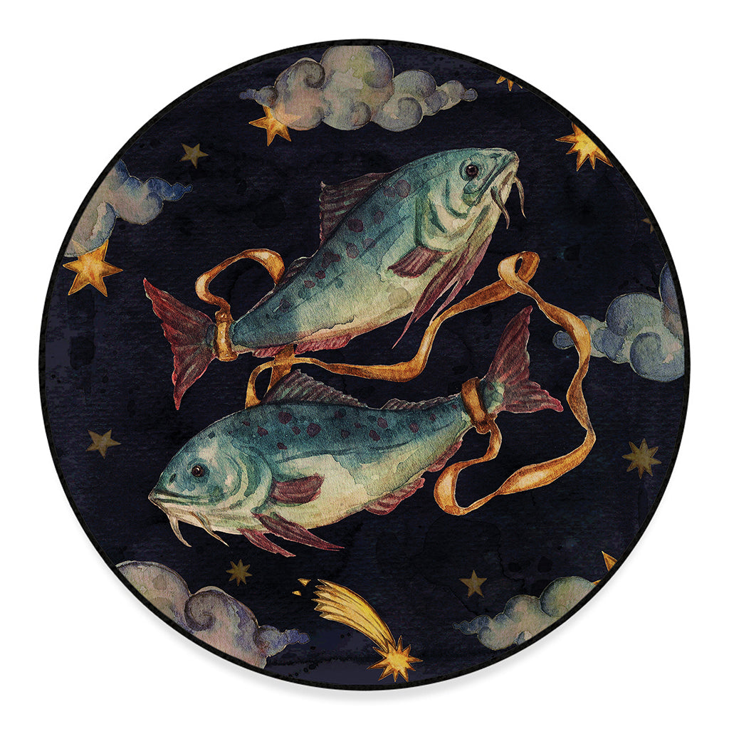 Watercolor Pisces Zodiac Sign Print Round Floor Mat
