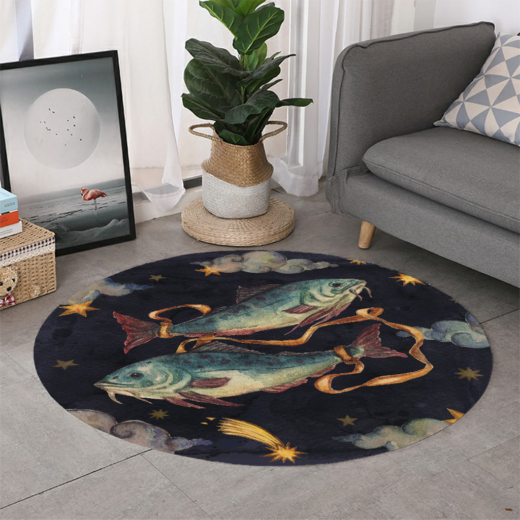 Watercolor Pisces Zodiac Sign Print Round Rug