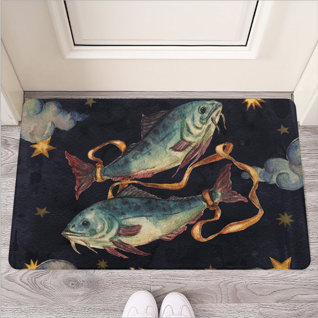 Watercolor Pisces Zodiac Sign Print Rubber Doormat