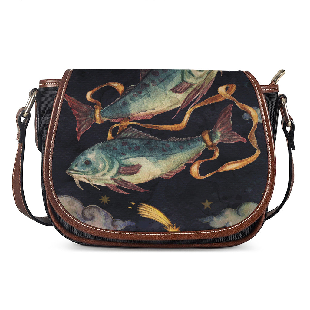 Watercolor Pisces Zodiac Sign Print Saddle Bag