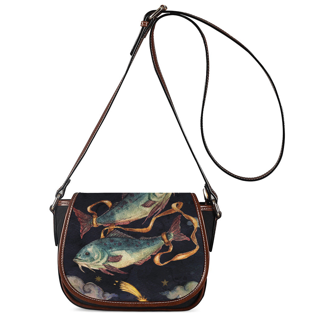 Watercolor Pisces Zodiac Sign Print Saddle Bag