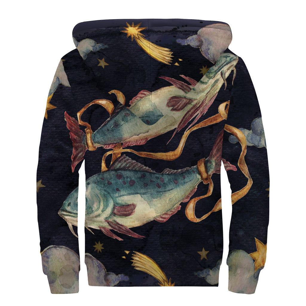 Watercolor Pisces Zodiac Sign Print Sherpa Lined Zip Up Hoodie