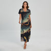 Watercolor Pisces Zodiac Sign Print Short Sleeve Maxi Dress