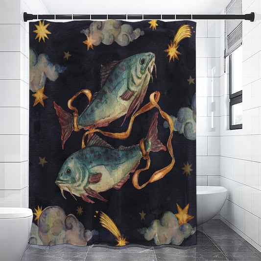 Watercolor Pisces Zodiac Sign Print Shower Curtain