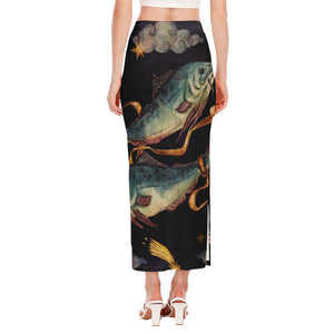 Watercolor Pisces Zodiac Sign Print Side Slit Maxi Skirt