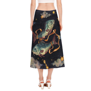 Watercolor Pisces Zodiac Sign Print Side Slit Midi Skirt