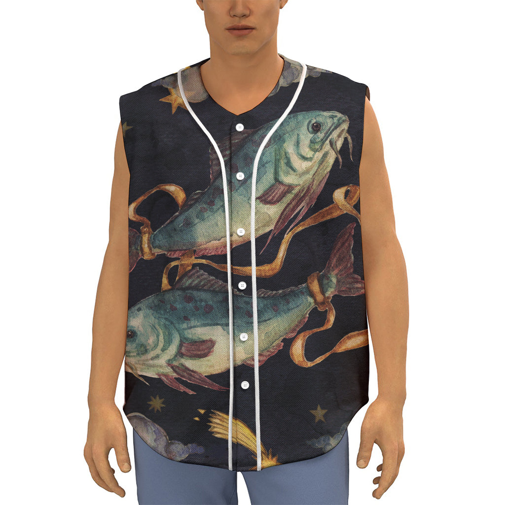 Watercolor Pisces Zodiac Sign Print Sleeveless Baseball Jersey