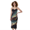 Watercolor Pisces Zodiac Sign Print Slim Fit Midi Cami Dress