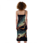 Watercolor Pisces Zodiac Sign Print Slim Fit Midi Cami Dress