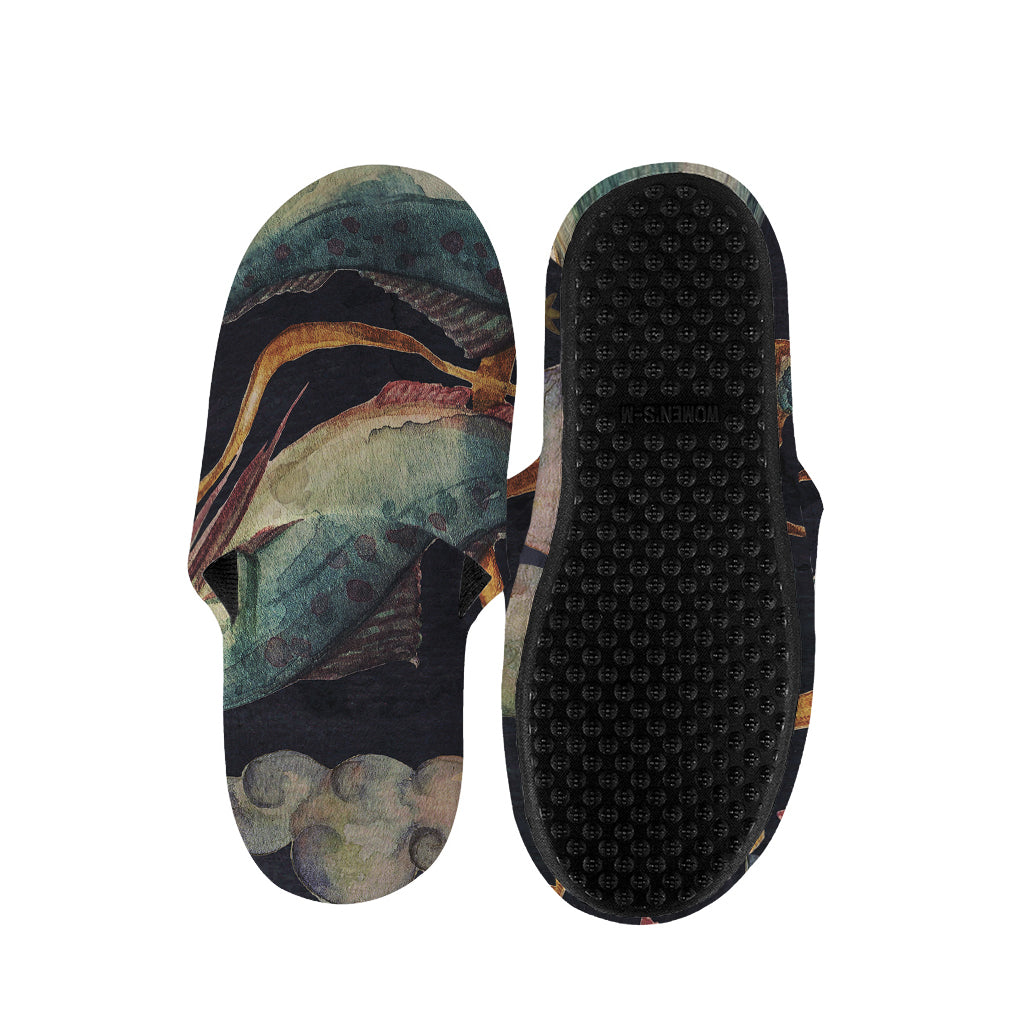 Watercolor Pisces Zodiac Sign Print Slippers