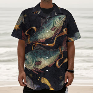 Watercolor Pisces Zodiac Sign Print Textured Short Sleeve Shirt