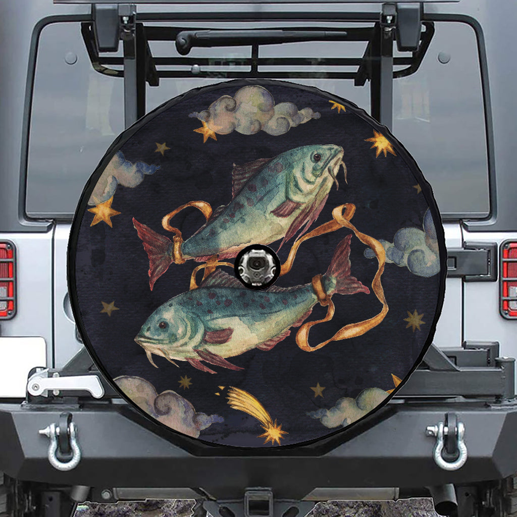 Watercolor Pisces Zodiac Sign Print Tire Cover With Camera Hole
