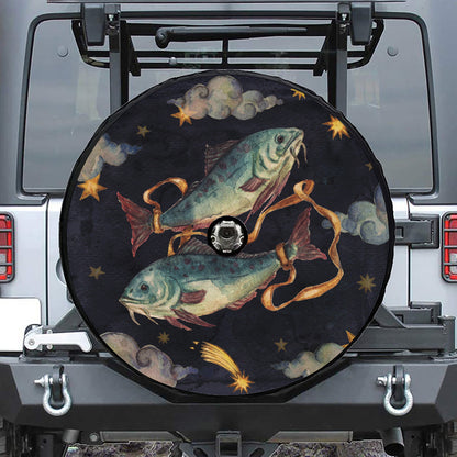 Watercolor Pisces Zodiac Sign Print Tire Cover With Camera Hole