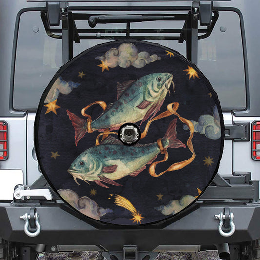 Watercolor Pisces Zodiac Sign Print Tire Cover With Camera Hole