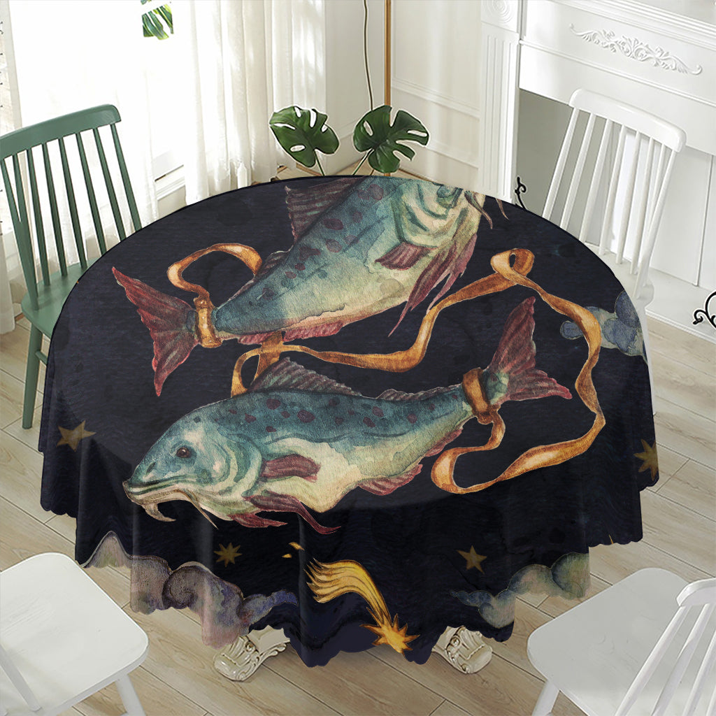 Watercolor Pisces Zodiac Sign Print Waterproof Round Tablecloth