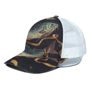 Watercolor Pisces Zodiac Sign Print White Mesh Trucker Cap