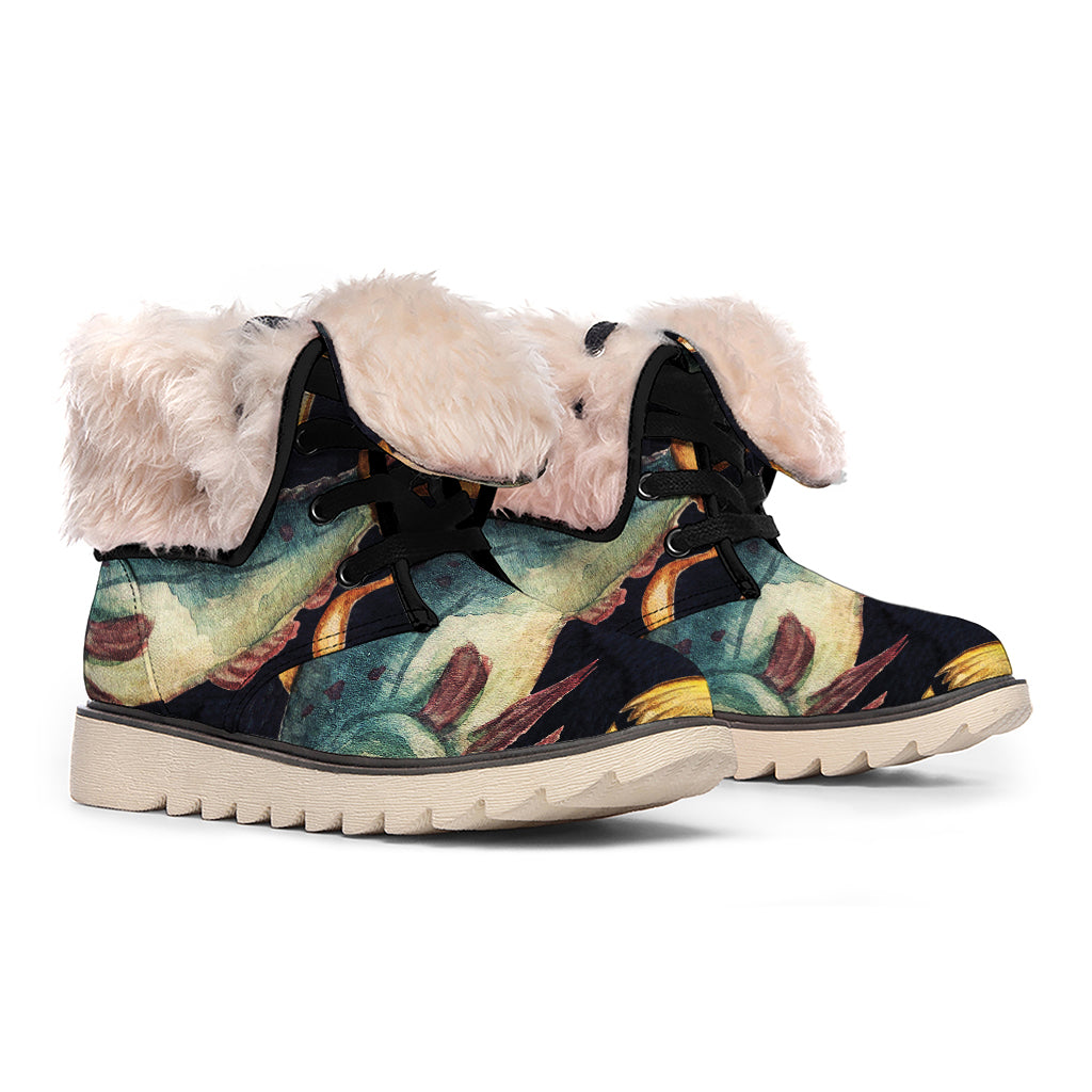 Watercolor Pisces Zodiac Sign Print Winter Boots