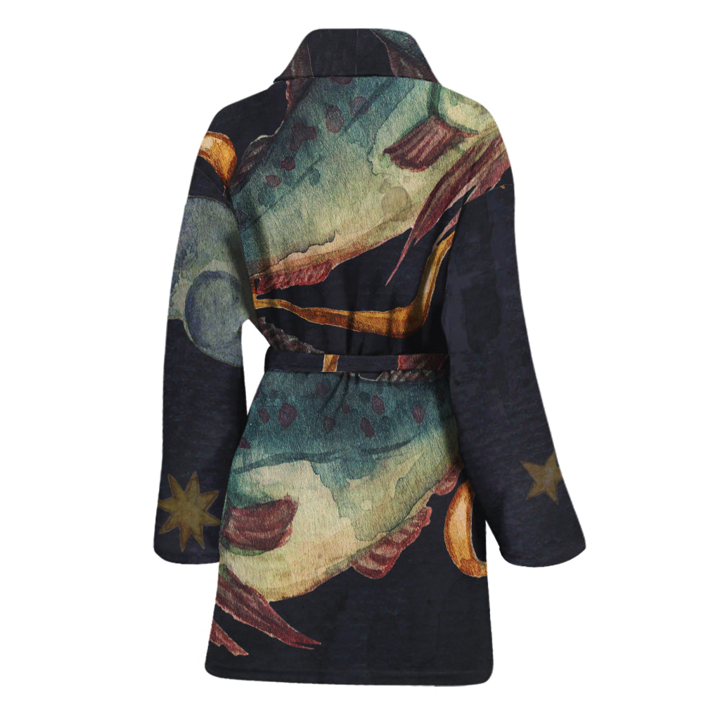 Watercolor Pisces Zodiac Sign Print Women's Bathrobe