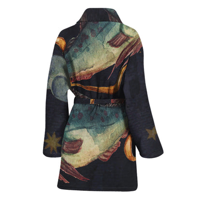 Watercolor Pisces Zodiac Sign Print Women's Bathrobe