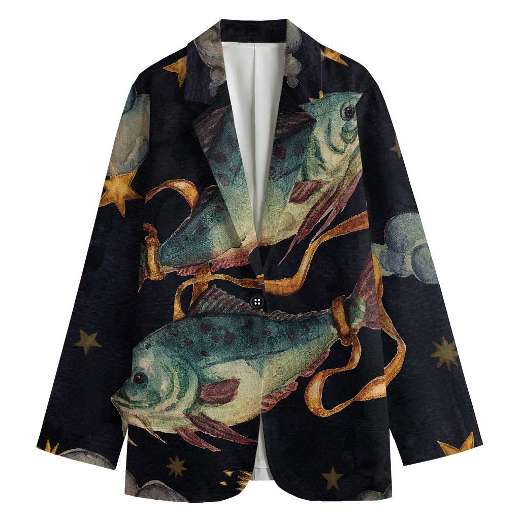 Watercolor Pisces Zodiac Sign Print Women's Blazer