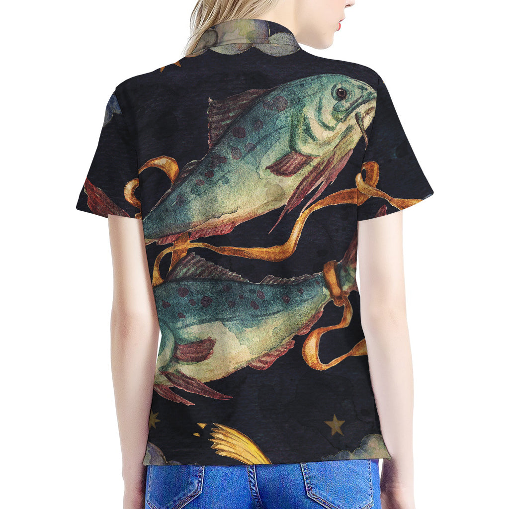 Watercolor Pisces Zodiac Sign Print Women's Polo Shirt