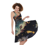 Watercolor Pisces Zodiac Sign Print Women's Sleeveless Dress