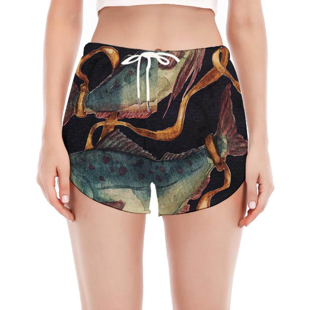 Watercolor Pisces Zodiac Sign Print Women's Split Running Shorts