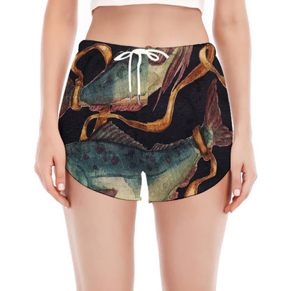 Watercolor Pisces Zodiac Sign Print Women's Split Running Shorts
