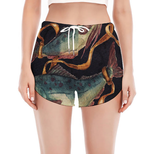 Watercolor Pisces Zodiac Sign Print Women's Split Running Shorts