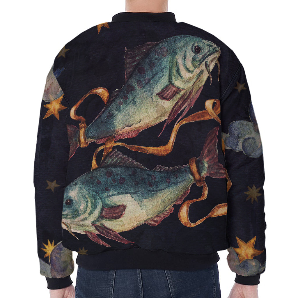 Watercolor Pisces Zodiac Sign Print Zip Sleeve Bomber Jacket