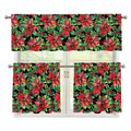 Watercolor Poinsettia Pattern Print 3 Piece Kitchen Curtains