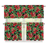 Watercolor Poinsettia Pattern Print 3 Piece Kitchen Curtains