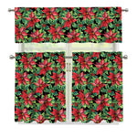 Watercolor Poinsettia Pattern Print 3 Piece Kitchen Curtains