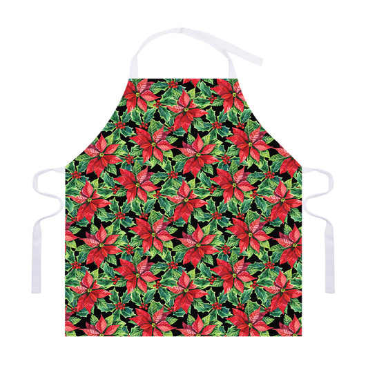 Watercolor Poinsettia Pattern Print Adjustable Apron