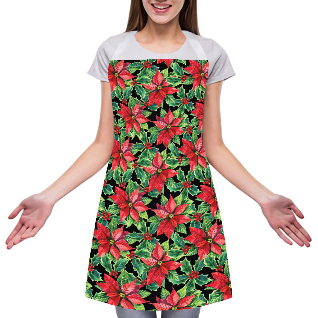 Watercolor Poinsettia Pattern Print Adjustable Apron