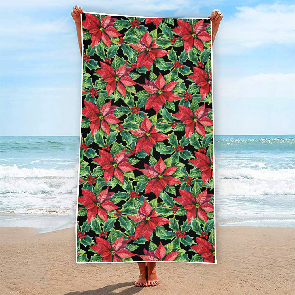 Watercolor Poinsettia Pattern Print Beach Towel
