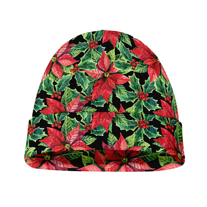 Watercolor Poinsettia Pattern Print Beanie