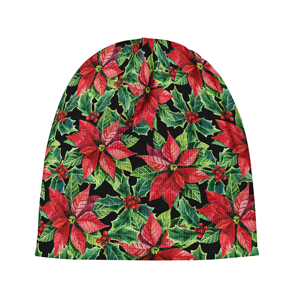 Watercolor Poinsettia Pattern Print Beanie